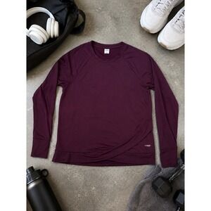 Copper Fit Womens Burgundy Long Sleeve Crossover Hem Activewear Top Small